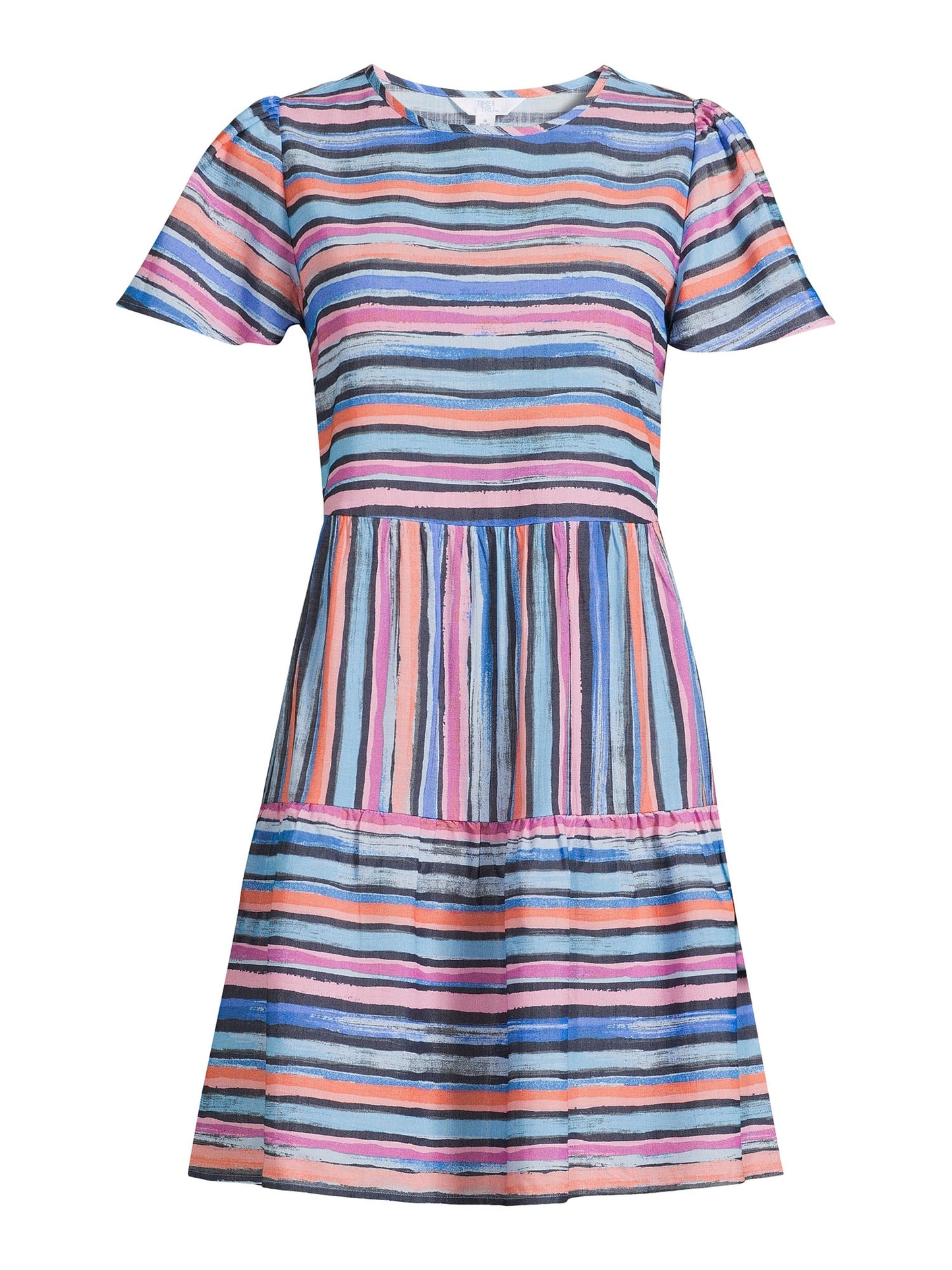 Time and Tru Womens Short Sleeve Printed Woven Mini Dress