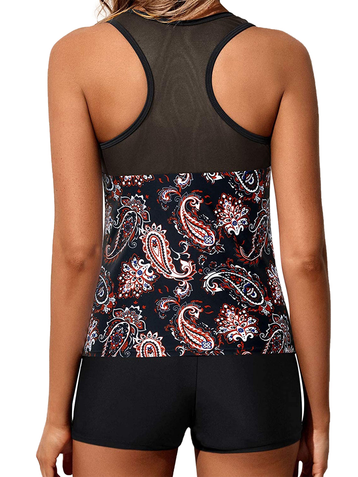 Chama Womens Plus Size 2 Piece Swimsuits Tummy Control Tankini Top with Boyshorts Floral Bathing Suit