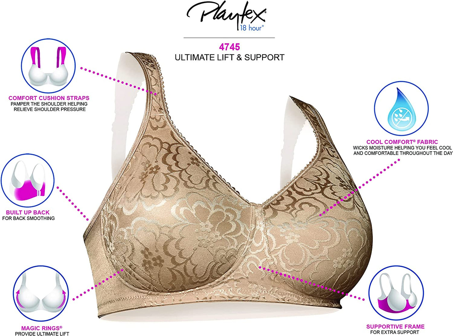 Playtex Womens 18 Hour Ultimate Lift and Support Wire-Free Bra Style-4745