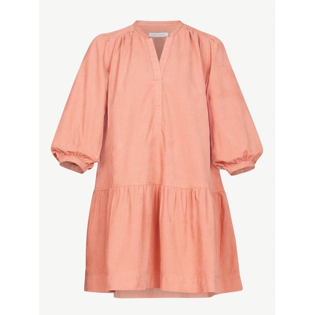 Free Assembly Tiered Swing Dress with ¾ Dream Puff Sleeves for Women