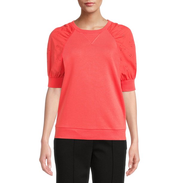 The Get Womens Eyelet Short Sleeve Sweatshirt