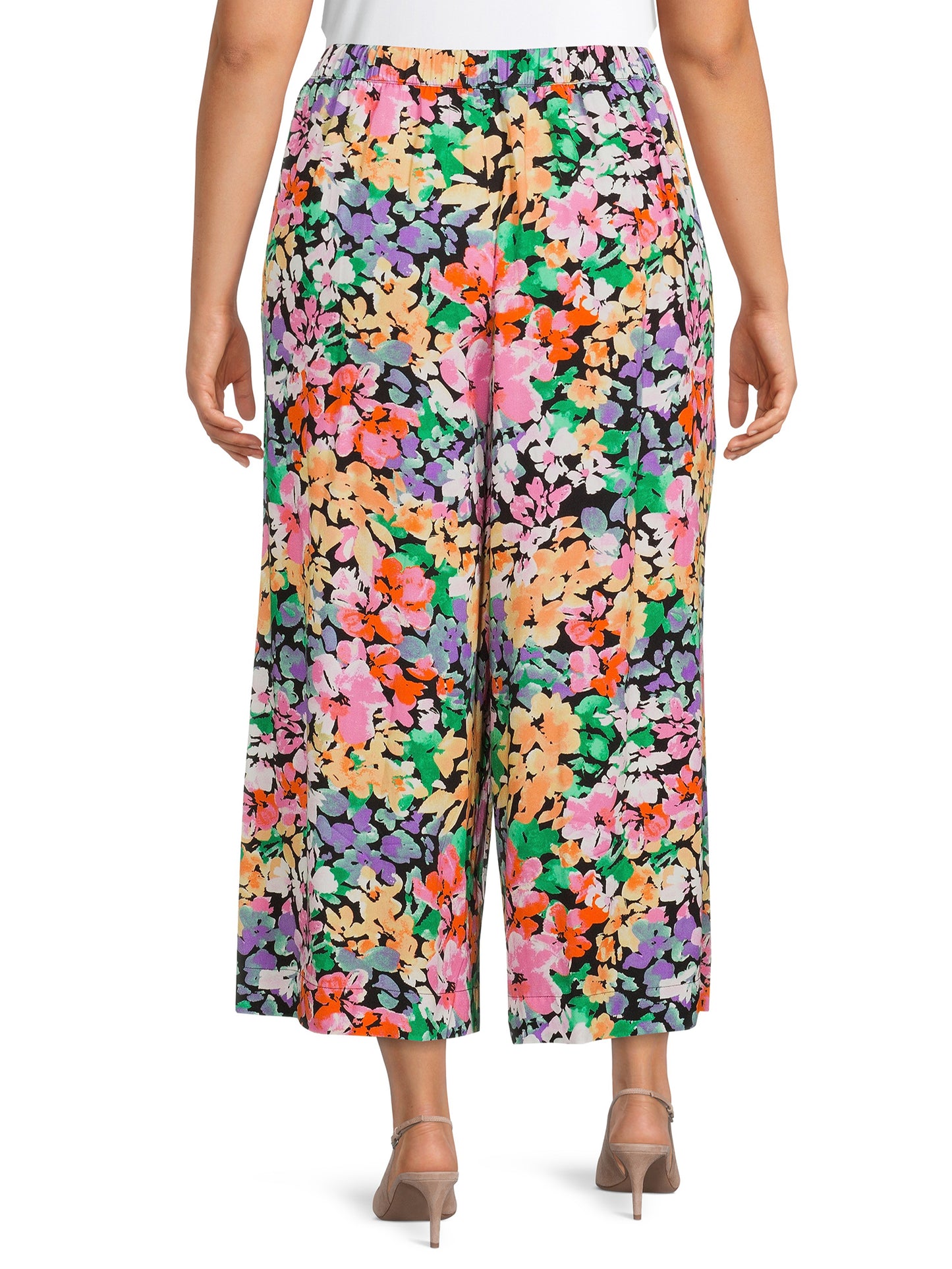 Terra & Sky Women's Plus Size Wide Leg Printed Pants