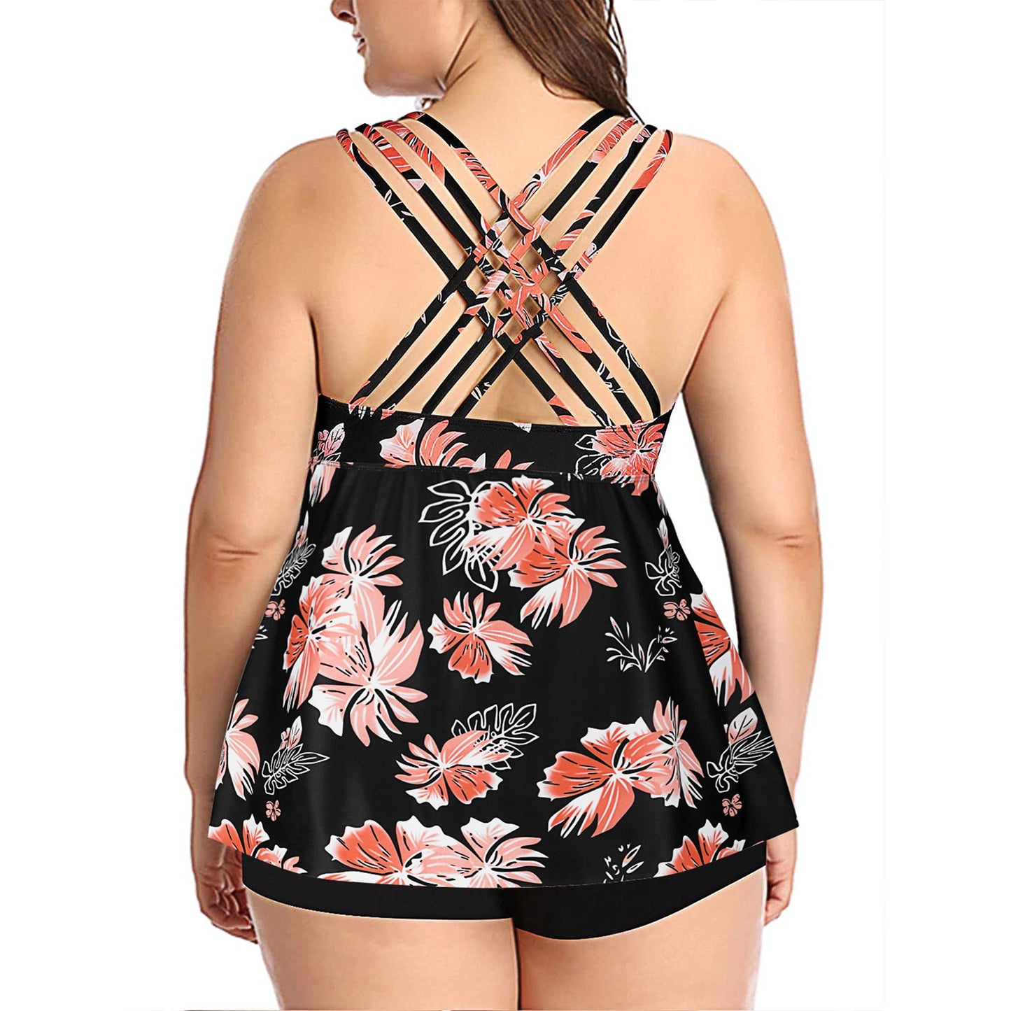 Chama Womens Plus Size 2 Piece Swimsuits Tummy Control Tankini Top with Boyshorts Floral Bathing Suits for Women