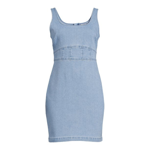 No Boundaries Junior's Bodycon Pinafore Casual Dress Zip Back Denim