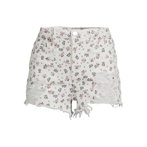 Madden NYC Juniors Super High Rise Jean Shorts with Frayed Hem