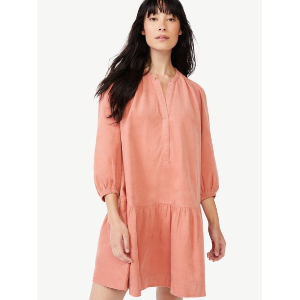 Free Assembly Tiered Swing Dress with ¾ Dream Puff Sleeves for Women