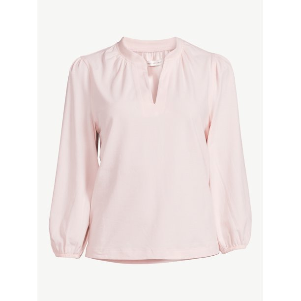 Free Assembly Womens Split Neck Top with Blouson Sleeves