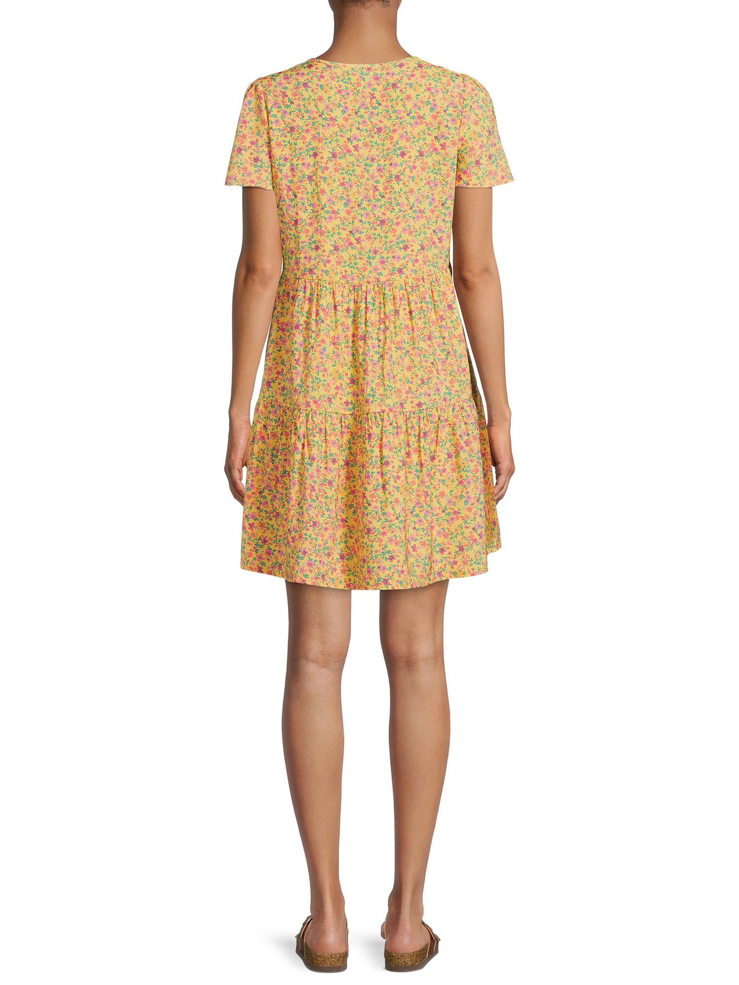 Time and Tru Womens Short Sleeve Printed Woven Mini Dress