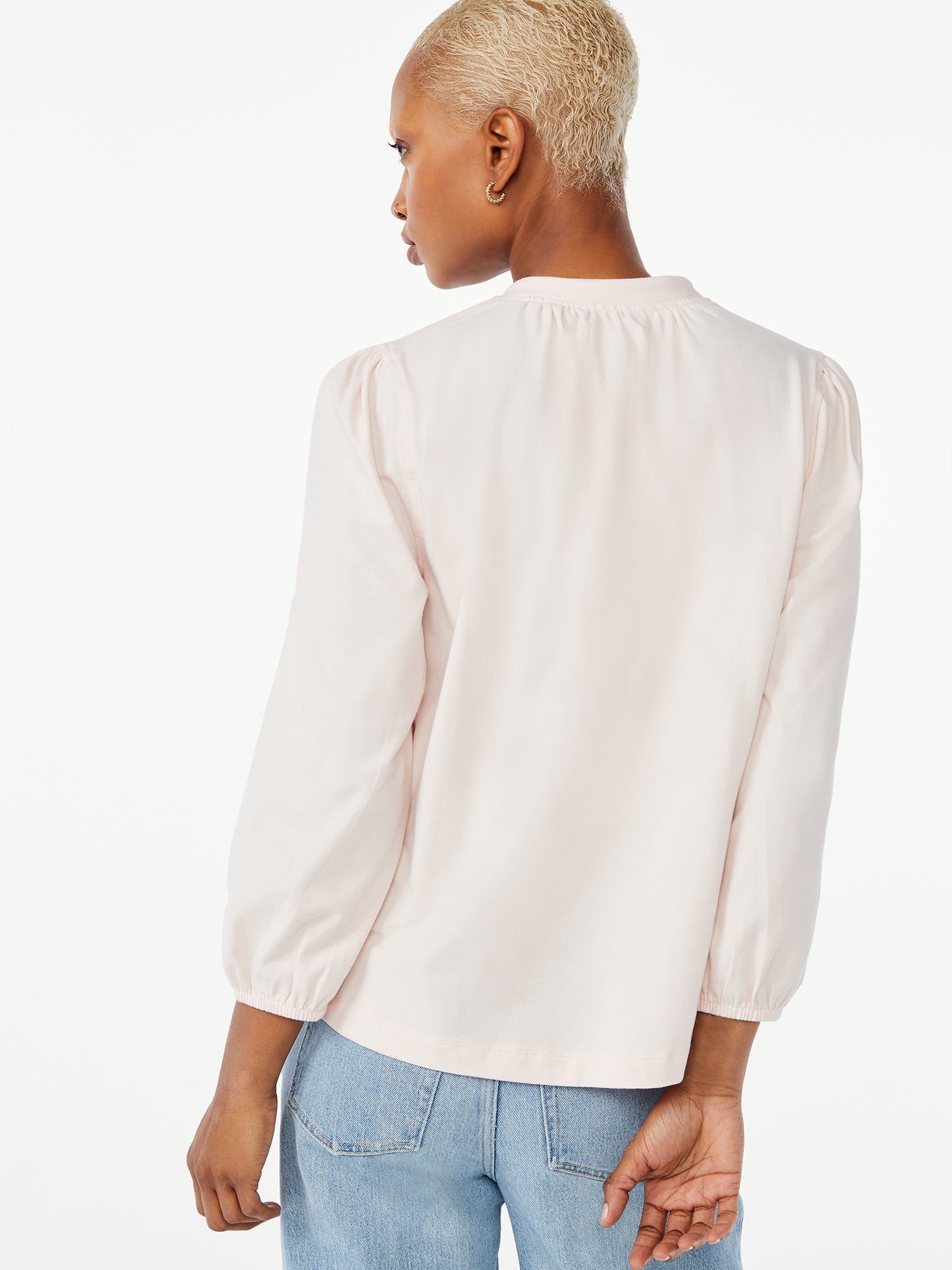 Free Assembly Womens Split Neck Top with Blouson Sleeves