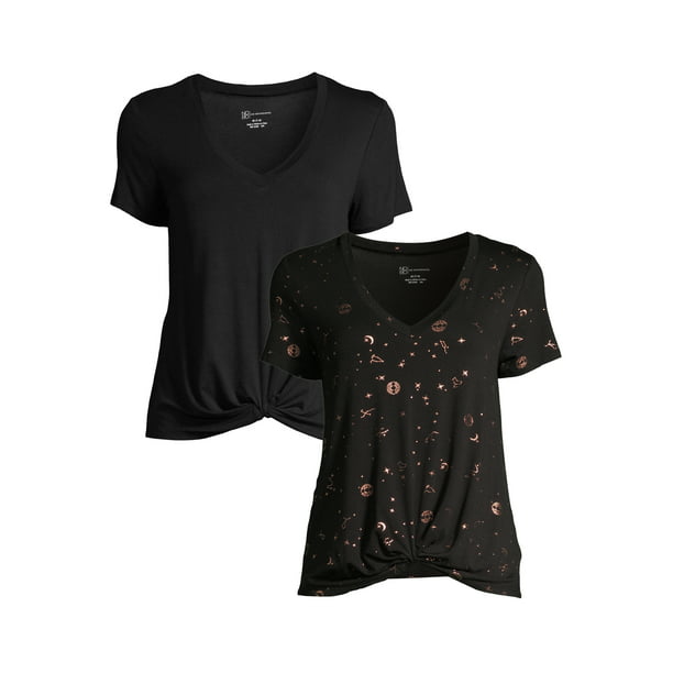 No Boundaries Juniors Short Sleeve Twist Front T-Shirt, 2-Pack