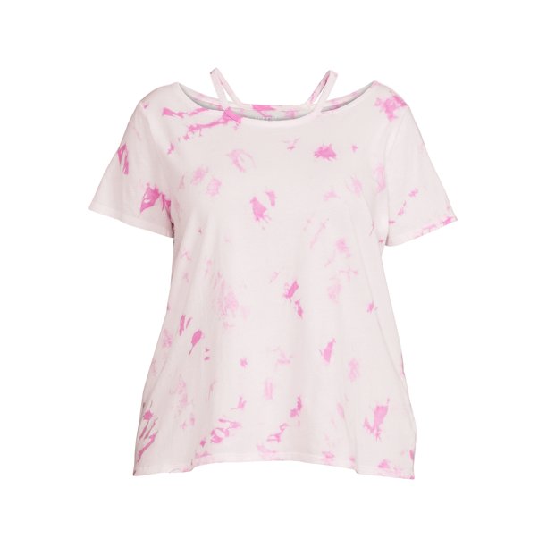 Terra & Sky Womens Plus Size Cut Out Neck Short Sleeve Top