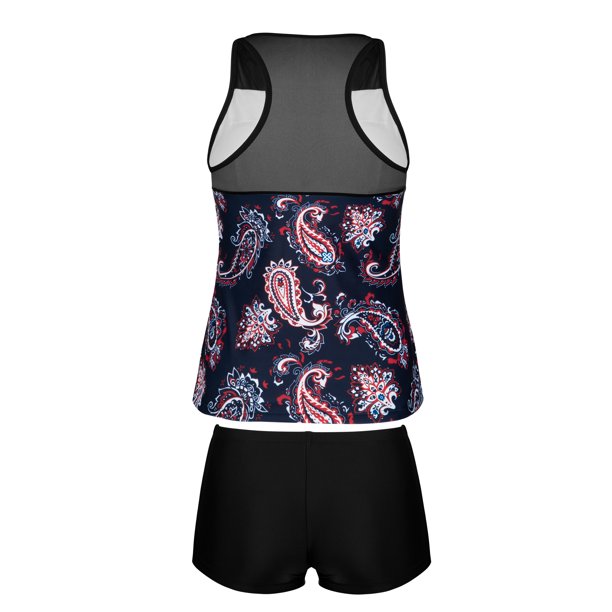 Chama Womens Plus Size 2 Piece Swimsuits Tummy Control Tankini Top with Boyshorts Floral Bathing Suit