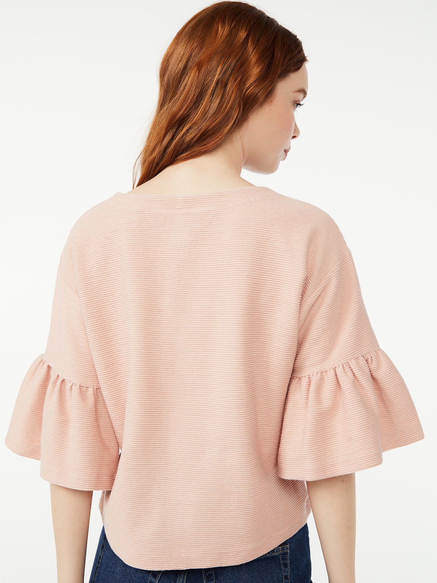 Free Assembly Womens Ruffle Ottoman Top with Dolman Sleeves
