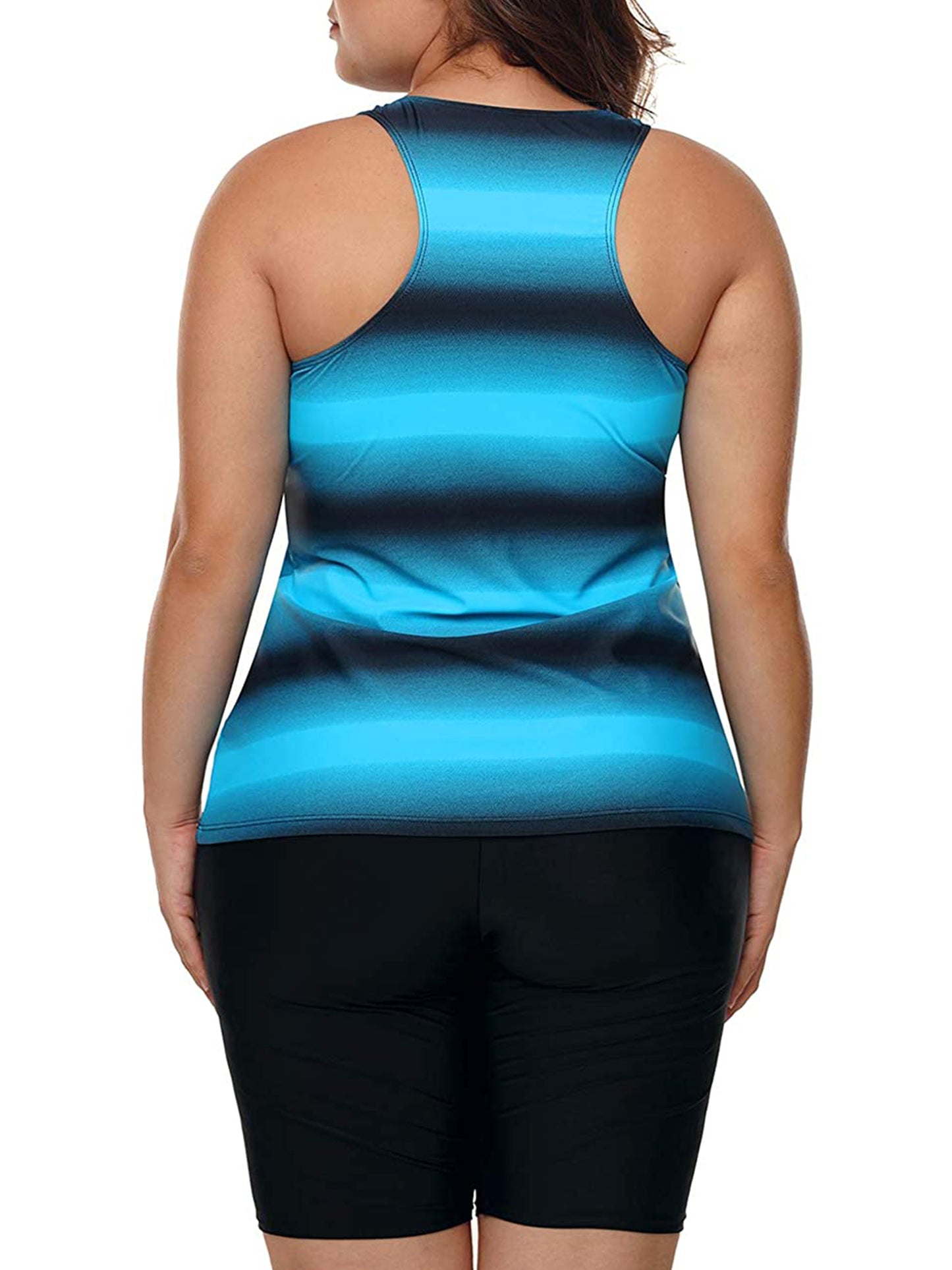 Chama Womens Plus Size Racerback Tankini Swimsuits with Swim Capris Two Piece Color Block Athletic B