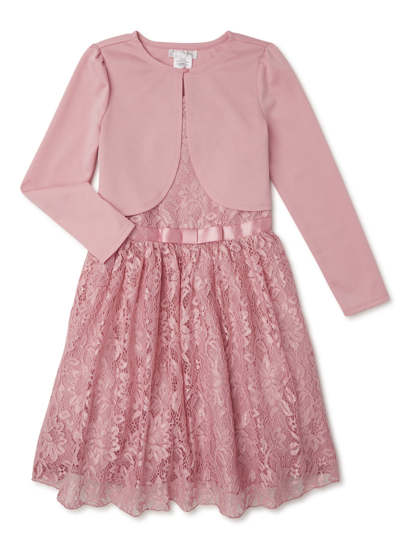 Lavender by US Angels Girls Glitter Lace Bow Waist Dress with Bolero