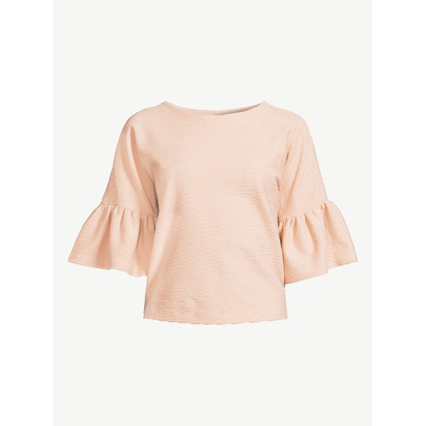 Free Assembly Womens Ruffle Ottoman Top with Dolman Sleeves