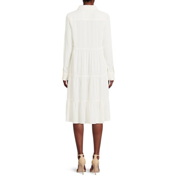 Time and Tru Womens Long Sleeve Tiered Dress with Pockets