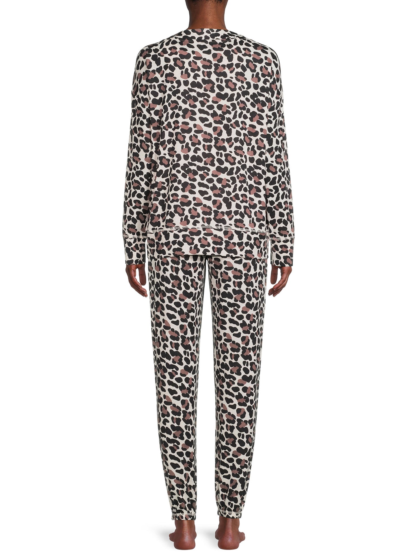 Jaclyn Intimates Long Sleeve Scoop Neck & V-Neck Leopard Pajamas (Womens) 3 Piece Set