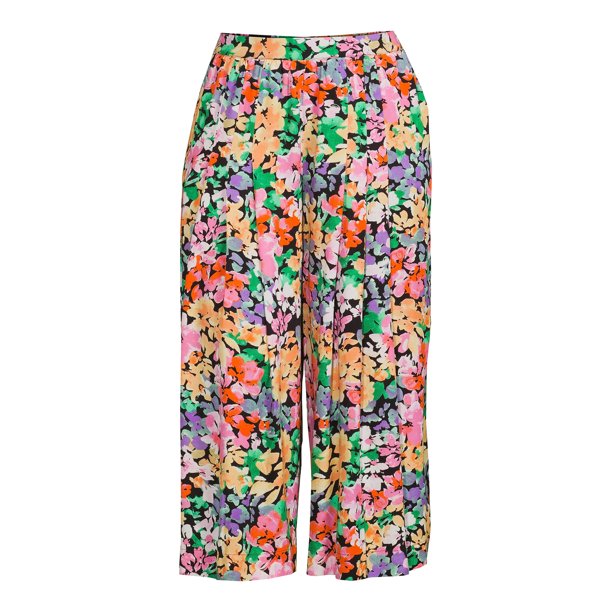 Terra & Sky Women's Plus Size Wide Leg Printed Pants