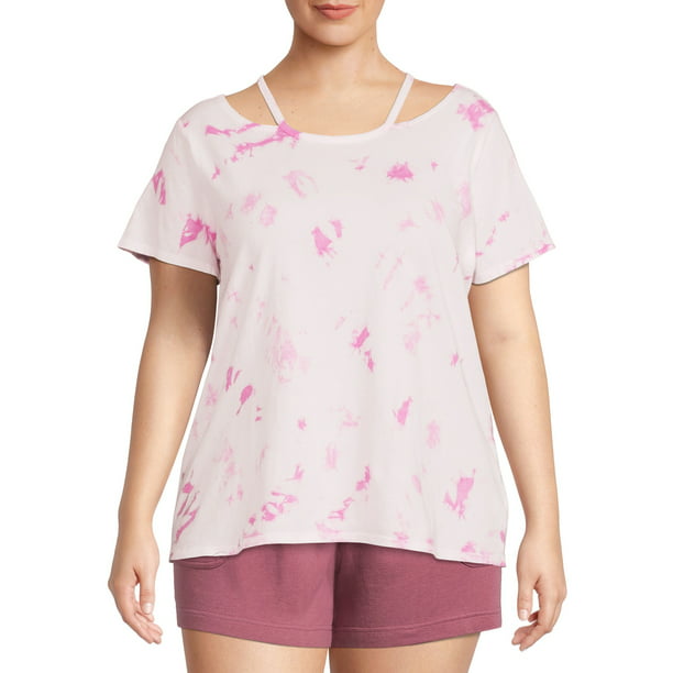 Terra & Sky Womens Plus Size Cut Out Neck Short Sleeve Top