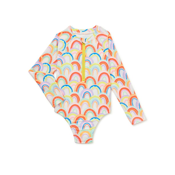 Wonder Nation Baby and Toddler Girl One-Piece Rash Guard Swimsuit