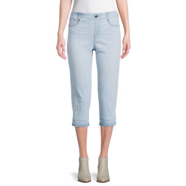 Time and Tru Womens Mid Rise Relaxed Fit 21 Inseam Pull-On Denim Capris
