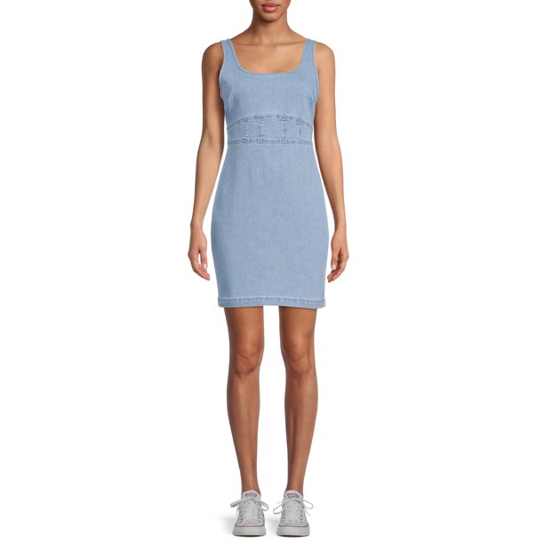 No Boundaries Junior's Bodycon Pinafore Casual Dress Zip Back Denim