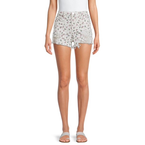 Madden NYC Juniors Super High Rise Jean Shorts with Frayed Hem