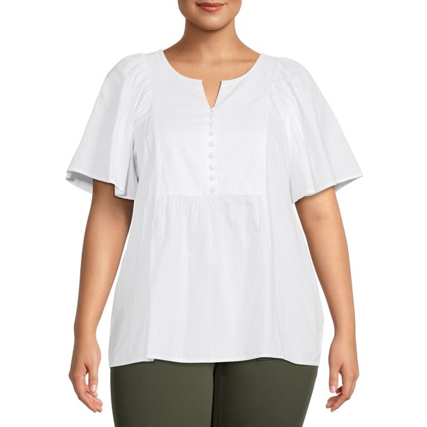 Terra & Sky Women's Plus Size Peplum Woven Top