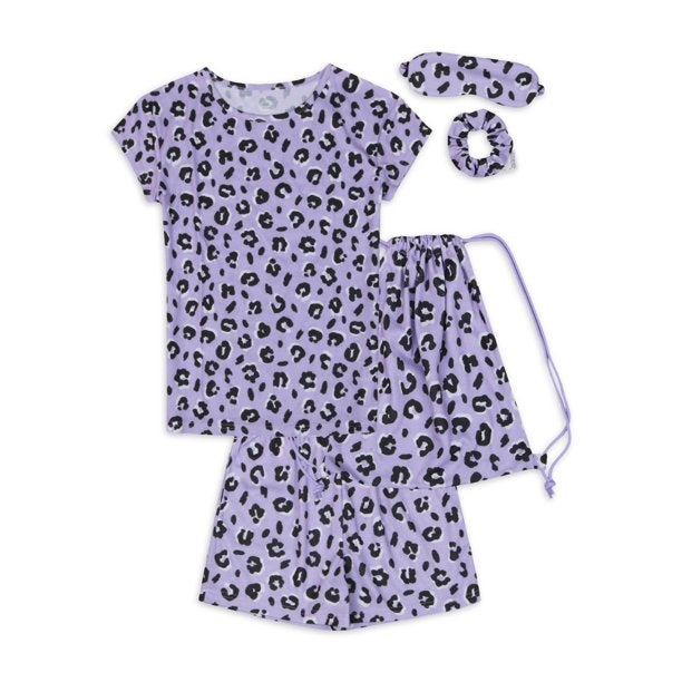 Wonder Nation Girls T-Shirt, Shorts, Eye Mask, Scrunchie & Bag Pajama Set, 5-Piece