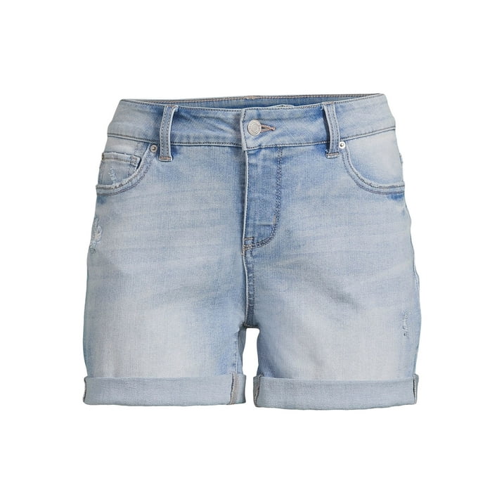 Time and Tru Womens Mid Rise Shorts with Double Roll Cuffs