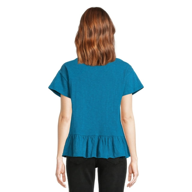 Womens Time and Tru Short Sleeve Washed Peplum Top