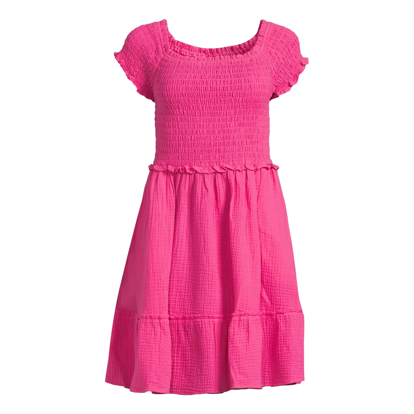 Time and Tru Womens Short Sleeve Smocked Mini Double Cloth Dress
