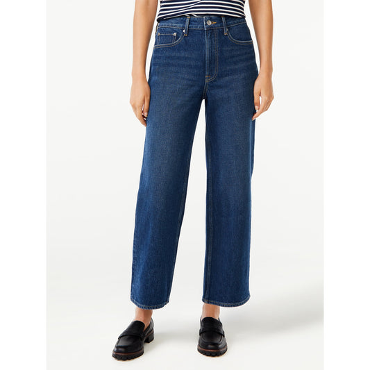 Free Assembly Women's Cropped Wide High Rise Straight Jeans