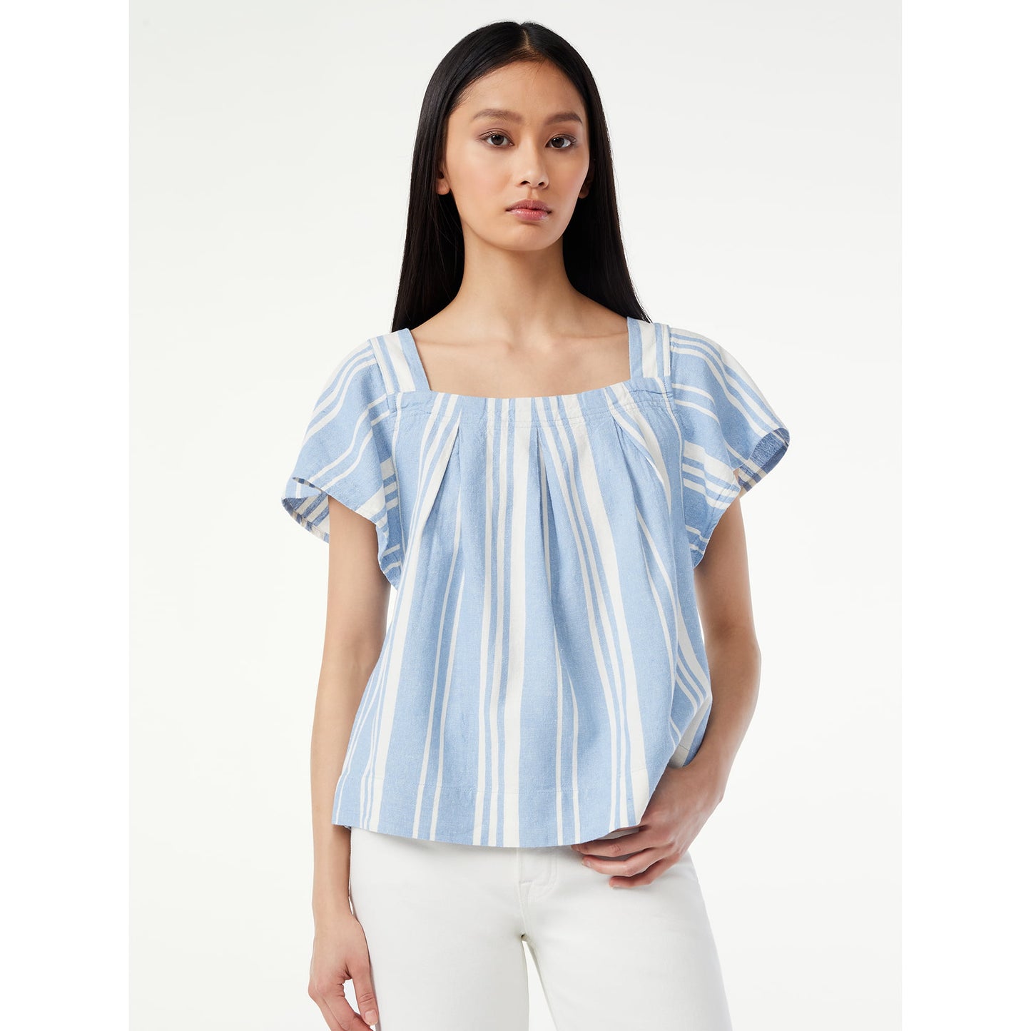 Free Assembly Womens Square Neck Flutter Sleeve Top