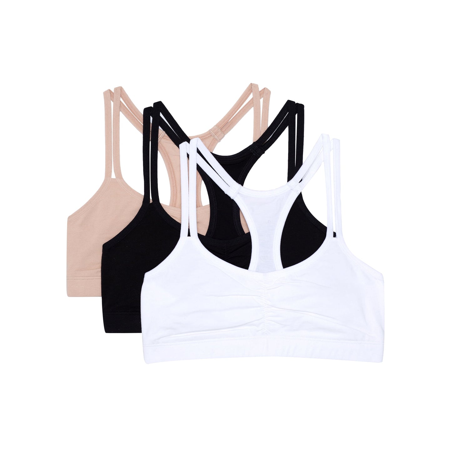 Fruit of the Loom Girls Pull Over Cotton Racerback Sports Bra 3-Pack