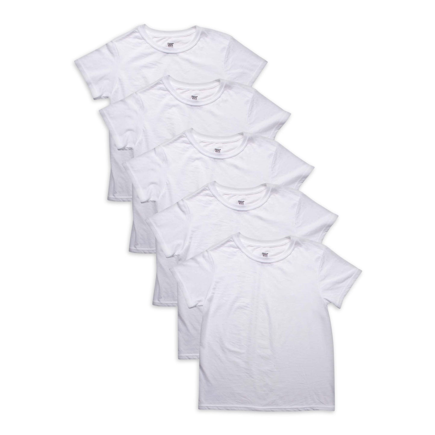 Hanes Boys White Crew T-Shirt Undershirts, 5 Pack