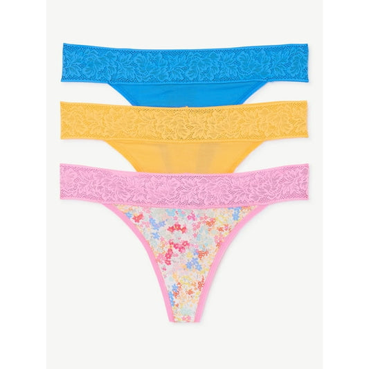 Joyspun Women's Lace and Modal Thong Panties, 3-Pack,
