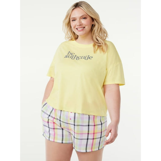Joyspun Womens Short Sleeve Tee and Woven Shorts Pajama Set,
