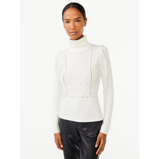 Scoop Womens Cable Knit Turtleneck Sweater