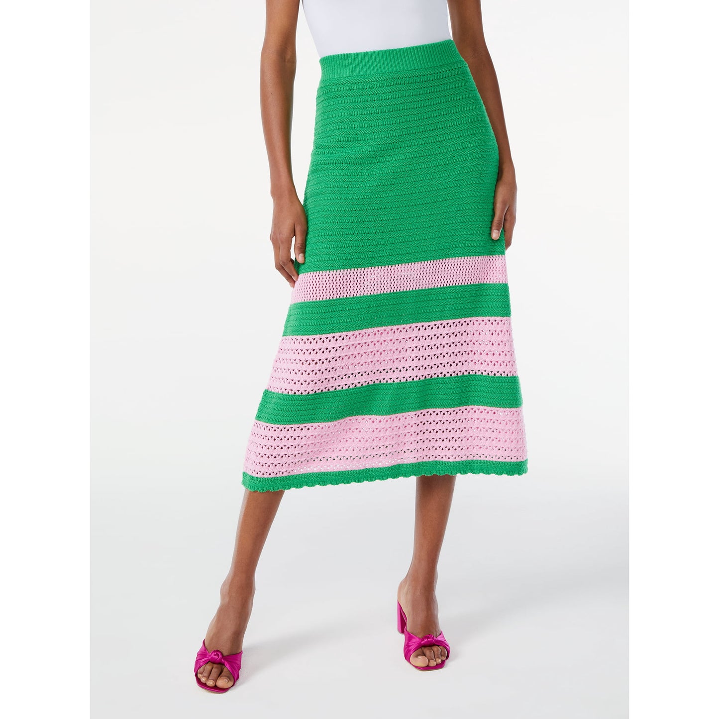 Scoop Women's Crochet Stripe Midi Skirt