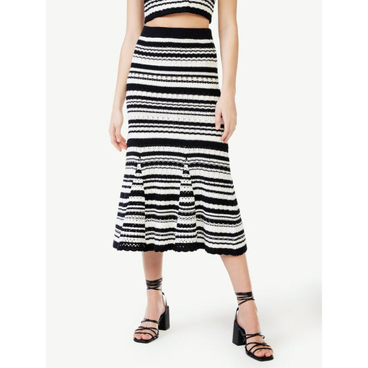 Scoop Women's Crochet Stripe Midi Skirt