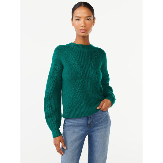 Scoop Womens Textured Cable Knit Sweater