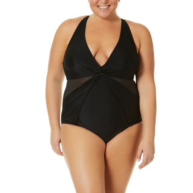 Terra and Sky Womens Plus Solid Crossback One Piece