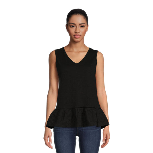 Time and Tru Women's Eyelet Ruffle Sleeveless Top