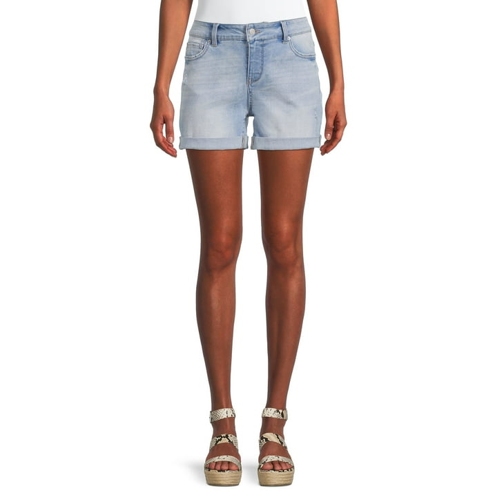 Time and Tru Womens Mid Rise Shorts with Double Roll Cuffs