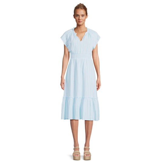 Time and Tru Womens Midi Linen Striped Dress