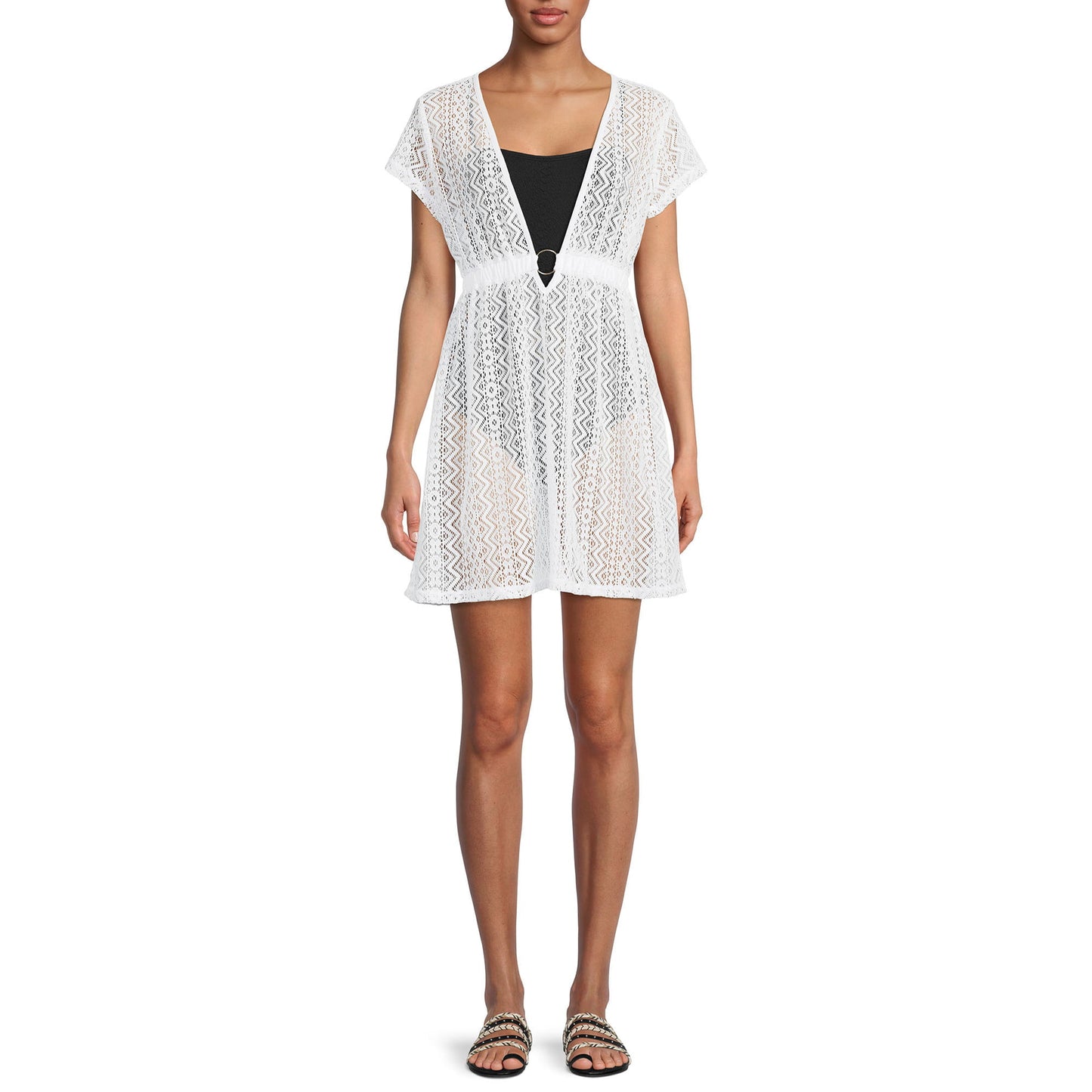 Time and Tru Women's Mini Crochet Cover Up Dress with Ring