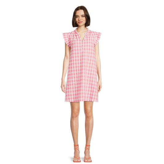 Time and Tru Womens Ruffle Collar Dress with Flutter Sleeves,