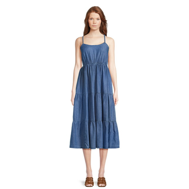 Time & Tru Womens Spaghetti Tiered Dress